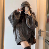 Anokhinaliza college outfits Lazy Style Retro Thickened V-neck Loose Gray Twist Sweater Female Students Autumn and Winter Korean Style All-Match Sweater Fashion