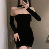 hoco dresses French Style Sexy off-Shoulder Gold Velvet Halter Dress Women's Autumn and Winter New Slim Slimming Sheath Skirt