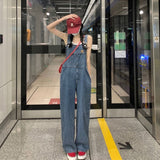 outfit ideas Denim Suspender Pants Women's Korean-Style Loose Summer Thin 2024 New Cool Salt Design Sense Niche Wide-Leg Pants