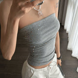 frat outfits Gray Tube Top for Women Autumn Elegant Small-Looking Hot Girl Slim Fit Slimming Tight All-Match Short off-Shoulder Top