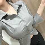 Anokhinaliza buisnesscore outfit women Elegant Gray Shirt Women's Button Cardigan Regular Slim Slimming Casual Top Spring and Autumn New