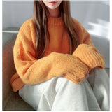 teacher outfits Korean Style Candy Color round Neck Pullover Women's Outer Wear Thick Knitted Loose Lazy Style Bottoming Knitted Top