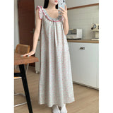 alice in wonderland costume Korean Style Retro Floral Cotton Ruffled Strap Backless Pajamas Home Wear Nightdress for Women Summer New