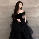 prom dresses Black Evening Dress Light Luxury Niche French Pettiskirt Host Female Summer Graduation Adult Gift