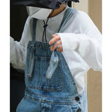 90s streetwear Early Autumn New Style American Retro High Waist Wide Leg Denim Suspender Pants Loose Slimming Washed Age-Reducing Mopping Trousers for Women