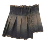 skirt outfits One-Piece Retro Distressed Design Low Waist Slimming Denim Pleated Skirt 2024 Summer American New Skirt