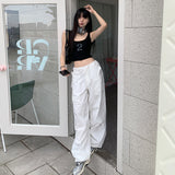 frat outfits Korean Style All-Match Item Casual Fashionable White Overalls Personalized Hot Girl Street Casual Pants 2024 New