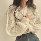 outfit inspo Autumn and Winter New Niche Versatile round Neck Sweater Women's Loose Lazy Waist Tight Small Short Knitted Top Fashion