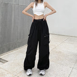 90s streetwear American Retro Workwear Casual Pants Women's Summer Versatile Straight Draping Ankle-Tied Trousers Loose Wide-Leg Pants Ins