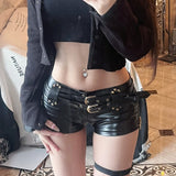 frat outfits Women's Retro Nightclub Sexy Low Waist Hip PU Leather Motorcycle Belt Super Shorts