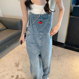 outfit ideas Design Sense Spring and Summer Embroidered Wear Denim Suspender Pants Women's Salt Retro Small Tooling High Waist Straight Jumpsuit