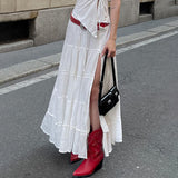 Anokhinaliza skater boy outfits Sexy Hot Girl Bohemian Style Skirt Summer White Cotton Stitching Low Waist Split Dress