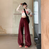 women’s fall fashion 2024 Retro Black and Gray High Waist Wide Leg Jeans Women's New American High Street Loose Draping Mop Straight Pants Fashion