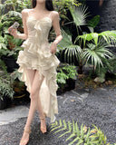 one with nature dress to impress French Style Elegant Sling Dress Fairy Seaside Holiday Dress Women's Summer New Irregular Ruffled Dress