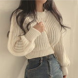 outfit inspo Autumn and Winter New Niche Versatile round Neck Sweater Women's Loose Lazy Waist Tight Small Short Knitted Top Fashion