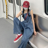 outfit ideas Denim Suspender Pants Women's Korean-Style Loose Summer Thin 2024 New Cool Salt Design Sense Niche Wide-Leg Pants