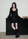 trad goth Autumn and Winter Dark Long Sleeve Vintage Velvet Black Dress Halloween Costumes Wear Gothic Style X