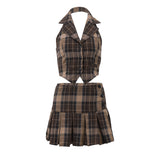 2024 fall fashion trends Sexy Two-Piece Suit Summer New Ins Hot Girl Retro Plaid Vest Fashion Temperament Pleated Skirt Suit