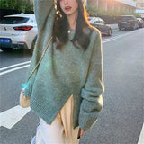 fall outfits aesthetic Lazy Style round Neck Split Autumn and Winter New Soft Nuo Sweater Simple Loose All-Match Outer Sweater Women's Clothing