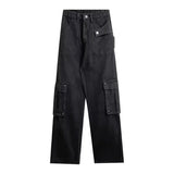 outfit inspo Retro Black Workwear Jeans Women's Summer Straight Wide-Leg Trousers Niche Multi-Pocket Washed Mop Pants Fashion