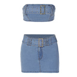 frat outfits Women's 2024 Summer New Fashion Sexy Denim Tube Top Slim Skirt Suit