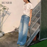 frat outfits Retro Washed High Waist Wide Leg Jeans 2024 Summer New American Hot Girl Distressed Draping Mop Straight Pants