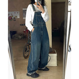 comfy school outfits Early Autumn New Retro Workwear Denim Suspender Pants Adjustable Shoulder Strap Loose Wide Leg Casual Slimming Trousers for Women Fashion