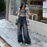 women’s fall fashion 2024 Retro Black and Gray High Waist Wide Leg Jeans Women's New American High Street Loose Draping Mop Straight Pants Fashion