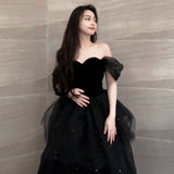 Anokhinaliza prom dresses Black Evening Dress Light Luxury Niche French Pettiskirt Host Female Summer Graduation Adult Gift