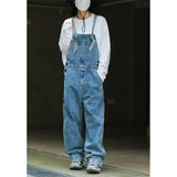 90s streetwear Early Autumn New Style American Retro High Waist Wide Leg Denim Suspender Pants Loose Slimming Washed Age-Reducing Mopping Trousers for Women