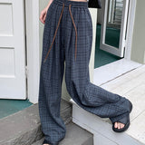 Anokhinaliza masc outfits 2024 Summer New Women's Retro Loose Slimming Straight Mop Plaid Casual Pants for Women