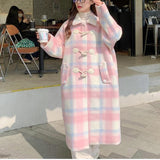 comfy school outfits Korean Style College Style Coat Women's Autumn and Winter 2024 New Pink Horn Buckle Woolen Coat Temperament Chanel Style Coat