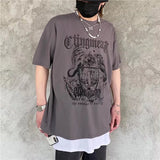 Anokhinaliza 90s streetwear INS Dark Street Hip Hop Personality All-Match Loose round Neck Short Sleeve T-shirt Dark