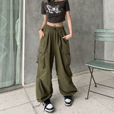 90s streetwear American Retro Workwear Casual Pants Women's Summer Versatile Straight Draping Ankle-Tied Trousers Loose Wide-Leg Pants Ins