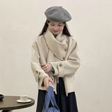 frat outfits Solid Color Scarf Single Row Multi-Buckle Drop Shoulder Sleeve Double-Sided Cashmere Coat High-Grade Woolen Coat for Women Autumn and Winter New