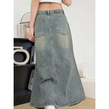 skirt outfits Irregular Split American Retro plus Size Washed High Waist A- line Hip Fishtail Denim Skirt Women's Mid-Length Skirt