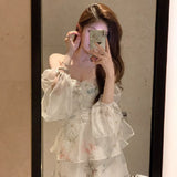 cybergoth dress to impress French Temperament Super Fairy off-Shoulder Dress Summer New Fashion Women's Floral Skirt