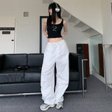 Anokhinaliza frat outfits Korean Style All-Match Item Casual Fashionable White Overalls Personalized Hot Girl Street Casual Pants 2024 New