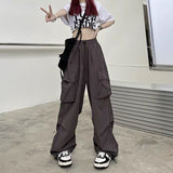 90s streetwear American Retro Workwear Casual Pants Women's Summer Versatile Straight Draping Ankle-Tied Trousers Loose Wide-Leg Pants Ins