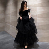 prom dresses Black Evening Dress Light Luxury Niche French Pettiskirt Host Female Summer Graduation Adult Gift