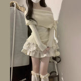 casual outfits off-Shoulder Bow Knitted Top Early Autumn New Design Sense Small Inner Bottoming Sweater for Women