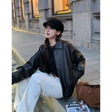 moto jacket outfit Retro Heavy Industry Distressed Brushed Leather Coat for Women Autumn 2024 New Loose American Jacket PU Leather Coat