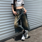 Anokhinaliza 2000s fashion American Street Hip Hop Cropped Wide-Leg Jeans Women's Summer New High Waist Slimming Loose Straight Pants