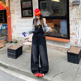 guys clothing styles Attention Time Retro Wide Leg Denim Suspender Pants Women's Autumn and Winter New Loose Slimming Lazy Loose Mopping Pants