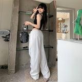 frat outfits Korean Style All-Match Item Casual Fashionable White Overalls Personalized Hot Girl Street Casual Pants 2024 New