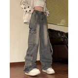 90s streetwear American Retro Workwear Jeans Women's Autumn Hot Girl High Street Loose Slimming High Waist Straight Wide Leg Pants