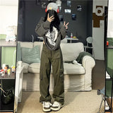 tomboy outfit American Retro High Street Overalls Men's Straight Wide Leg Casual Pants New Fashion Trendy Ins Trousers