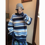 90s streetwear Retro American Sweater Women's round Neck Chic Korean Style Striped Sweater Lazy Style Autumn Women's Fashion