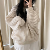 outfit inspo Chic Retro Lazy Thick Needle round Neck Pullover Women's Loose Long Sleeve Warm Sweater Top