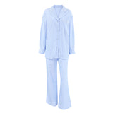 outfit inspo Fall 2024 Blue Striped Long-Sleeved Trousers Women's Home Wear Comfortable Casual Pajamas Two-Piece Set